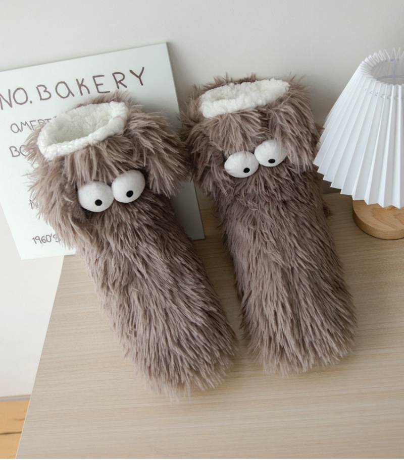 Womens Winter Cartoon Slipper Socks with Big Eyes Non-slip Floor Socks